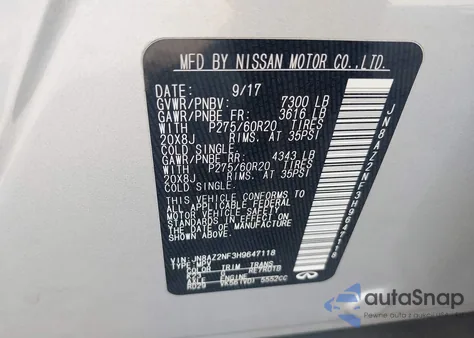 2017 Infiniti Qx80 from USA, damaged, VIN JN8AZ2NF3H9647118